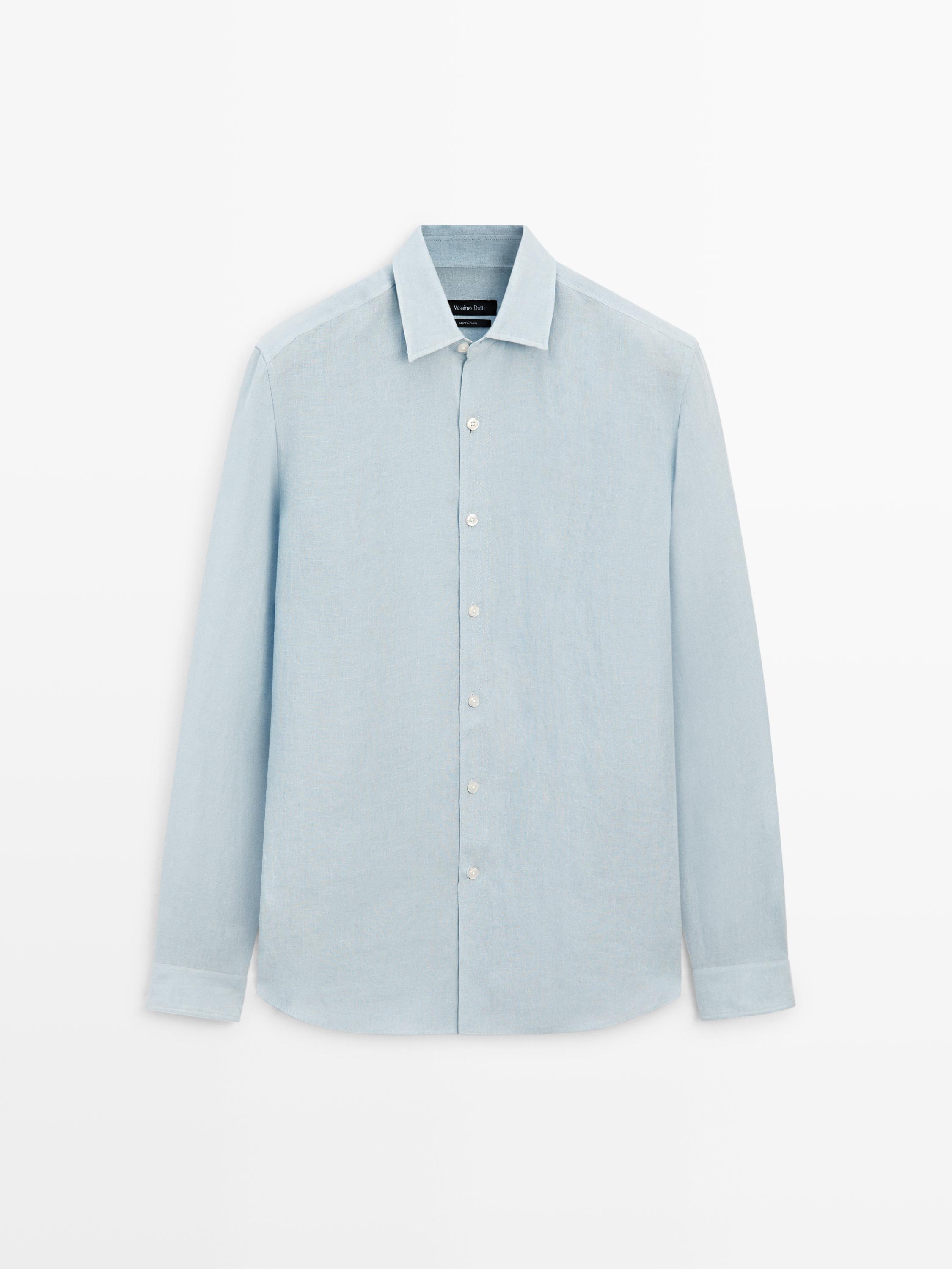 Chemise regular fit 100 % lin structurée